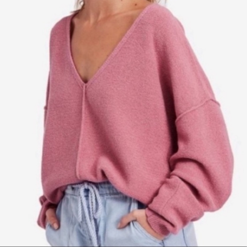 Free People Pink Blush V-Neck Sweater